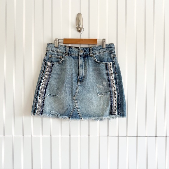 Free People Dresses & Skirts - Free People Size 4 Beaded Embellished Jean Mini Skirt